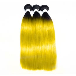 Ombre 1B/Sarı Brezilya Düz İnsan Remy Virgin Saç 100g/Paketi Çift Atık 3 Bundles/Lot