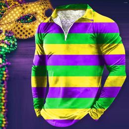 Men's T Shirts Carnival Zipper Collar Long Sleeved Top Shirt Graphic Pressing Compatible With Machine