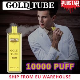 Europe Warehouse Fastest Delivery Original Podstar Gold Tube 10k Puffs 18 ML Prefilled Disposable Vape Mesh Coil 650 mAh Battery Type C Rechargeable E Cigarette kits