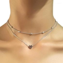 Simple Gold Silver Colour Layered Chain Choker Necklace For Women Dainty Beaded Tiny Heart Necklaces Chokers Jewelry1284s