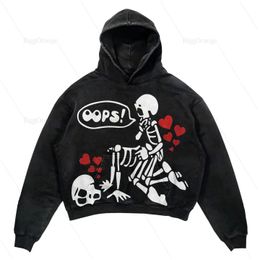 Ins Maßgeschneiderte Schädel Druck Hoodies Frauen Streetwear Übergroßen Hoodie Vintage Paare Sweatshirt Goth Harajuku Jacke Y2k Tops 240131