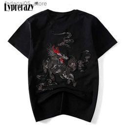 Men's T-Shirts Lyprerazy Chinese Style Dragon Kirin Embroidery Tees Shirts Fashion Streetwear Hip Hop Casual Short Sleeve Mens Tshirts Q240131