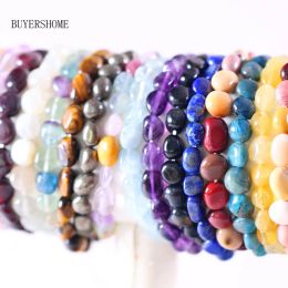 Bracelets Wrist Jewerlry For Women Natural Stone Irregular Shape Garnet Tiger Eye Crystal Lapis Apatite Zoisite Bracelet 7.5" 10Pcs H1299