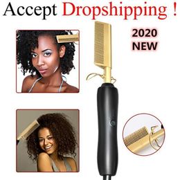 450F High Heat Ceramic Comb Wet Dry Use Hair Straightener Iron Comb Electric Environmentally Friendly Gold New Hairbrush12250