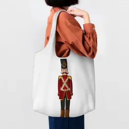 Shopping Bags Cartoon Christmas Nutcracker Toy Soldier Grocery Canvas Shopper Shoulder Tote Bag Large Capacity Washable Handbag