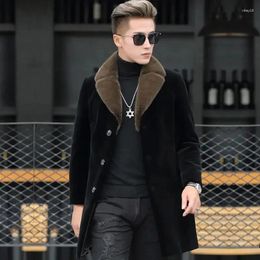 Men's Trench Coats Winter Mink Fleece Coat Imitation Fur Medium And Long Suit Collar Thickened