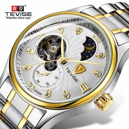 TEVISE Fashion Mens Watches Men Stainless steel Band Automatic Mechanical Wristwatch Relogio Masculino258S