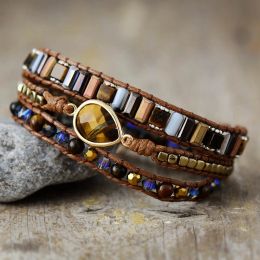 Bracelets Creative Healing Crystal Tiger Eye Centre Stone Wristband Vegan Wrap Bracelet Handmade Girls Spiritual Anxiety Jewellery