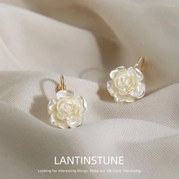 Dangle Earrings French White Camellia Flower For Women Summer Elegant Adcanced Sense Gold Colour Drop Earring Party Jewellery N112