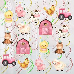 Party Decoration Fangleland Pink Farm Animal Hanging Swirls For Girl Birthday Baby Shower Decorations Cartoon Ceiling Decor Supplies