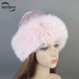 Winter Autumn Lady Women Real Genuine Fox And Rex Rabbit Fur Knitted Hats Luxury Warm Solid Cap Thick Beanie Russian Womens Hat 240131