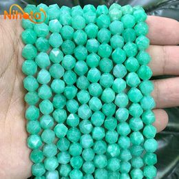 Loose Gemstones Natural Stone Faceted Green Chalcedony Spacer Beads 15" Strand 8mm For Making Jewellery DIY Bracelet Earrings Accessories