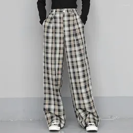 Women's Pants High Waist Wide Leg For Women Yellow Plaid Trousers Woman Autumn Drooping Slim Korean Style Retro Straight Casual