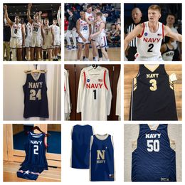 Navy Midshipmen men's custom basketball jersey#0 Austin Inge #1 Austin Benigni #2 Lysander Rehnstrom #3 Cam Cole #5 Mitch Fischer #6 Jalen White #7 Kam Summers