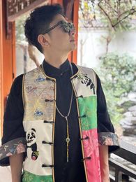 Ethnic Clothing Chinese Women's Vest Embroidery Splicing Panda For Peace And Joy