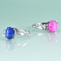 Cluster Rings Gem's Beauty 925 Sterling Silver Promise Engagement 7x9mm Oval Vintage Lindy Star Sapphire For Women Fine Jewelr271q