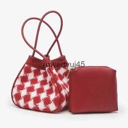 Shoulder Bags Bucket Composite Wallet For Women Luxury Designer andbags Purses 2023 New In Fasion Red Wedding Plaid Underarm SoulderH24131