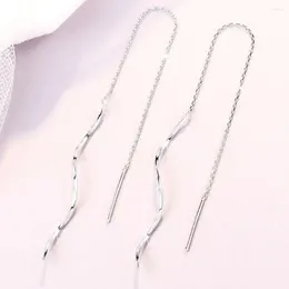 Stud Earrings PT950 Pure Platinum 950 Women Lucky Wavy O Link Chain Dangle 1.5-1.6g