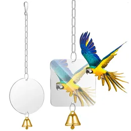 Other Bird Supplies 2 Pcs Long Tail Mirror With Bell 2pcs Mirrors Parrot Toys Acrylic For Cage