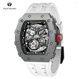 Wristwatches TSAR BOMBA Tonneau Mens Automatic Watches Titanium Mechanical Wristwatch For Men Fashion Waterproof Clock Christmas Gifts