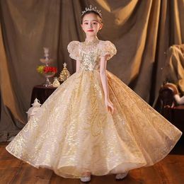 champagne ball gown flower girls dresses for weddings luxury bling little kids toddler pageant dress toddler girl long sequined crystal first holy communion gowns