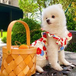 Dog Apparel Pet Dress Floral Printing Flying Sleeve Ruffle Edge Summer Small Princess Cosplay Costume Fancy Lace Christmas For Spring