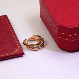 High quality stainless steel trinity series ring Tricolour 18K gold plated band vintage Jewellery Three rings and three Colours fashio2087