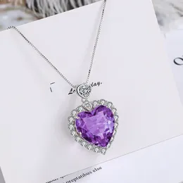 Pendants Heart-shaped Amethyst Necklace For Women Silver 925 Jewellery Purple Gemstone Pendant Clavicle Chain Heart Of The Sea