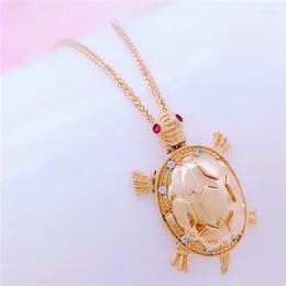Chains Creative Stereoscopic 585 Purple Gold Plated 14K Rose Double Layer Turtle Necklace Pendant In Classic Luxury Jewelry