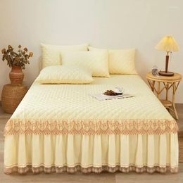 Bedding Sets Winter Warmth Princess Style Bed Skirt Fitted Sheet Padding Beadspread European Embroidery Lace 3pcs Set