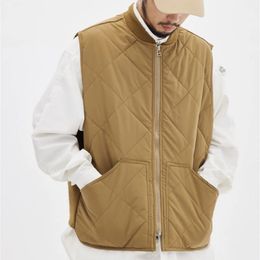 Men's Autumn Winter Warm Vest Sleeveless Jacket Cotton Padded Waistcoat Cargo Work Wear Male Clothes Rhomboid Coat Streetwear 240127