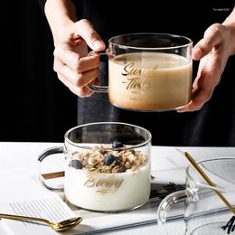 Mugs Glass Mug Creative Letter Large Milk Juice Water Coffee Cup With Handle Transparent Dessert Oatmeal Breakfast 500ML