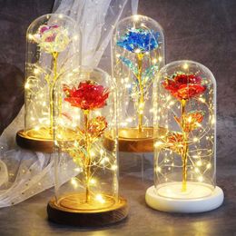 Valentine gift Beauty Eternal Rose Eternal LED light Beauty and Beast Rose in glass Dome birthday Gift for Valentine's Day Q0249m