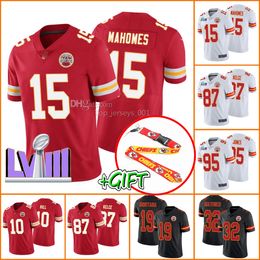 Wholesale Custom Football Jerseys 15 Patrick Mahomes 87 Travis Kelce 9 JuJu Smith-Schuster 25 Clyde Edwards-Helai KansasCityChiefsMen Women Youth Limited Jersey