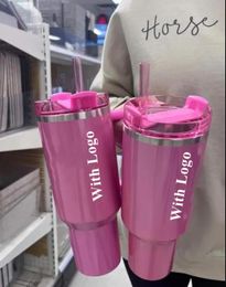 US STOCK Winter Cosmo Pink Quencher H2.0 40oz Stainless Steel Tumblers Cups with Silicone handle Lid And Straw Car mugs Water Bottles GG0131