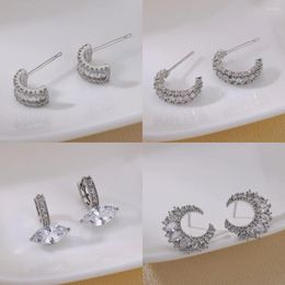 Stud Earrings Silver Color Stainless Steel C Shaped Earring For Women Luxury Cubic Zircon 2024 Trending Wedding Jewelry Gift
