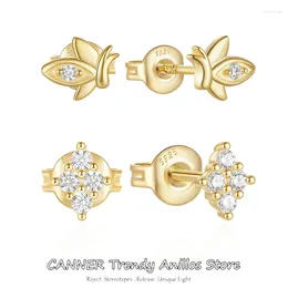 Stud Earrings CANNER Dainty Zircon For Women Piercing Cartilage Ear Ring Plata 925 Sterling Silver Cute CZ Studs Aesthetic Jewel
