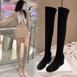 Boots 2024 Winter Elastic Long Faux Suede Boots Women Over-the-knee Boots Casual Black Platform Shoes for Women Autumn Ladies Bottes