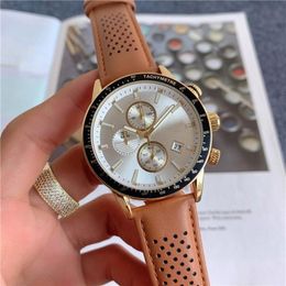 Brand Watch Men Boss Multifunction style Leather Strap Calendar quartz wrist Watches Small dials can work BS23310T