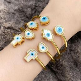 Bangle Fine 18K Gold Plated Blue Eye Adjustable Open Bracelets Water Drop White Shell 2022 Trending Love Heart Cross Jewelry269A