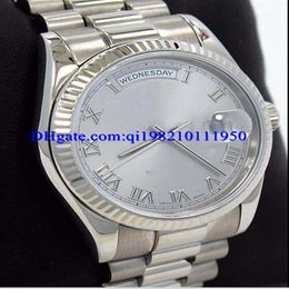 Christmas Gift mens watch President 118239 18K White Gold Silver Roman Dial watch 36mm Dress Styles271j