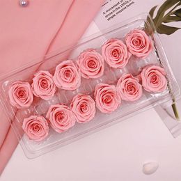 12Heads Box Rose Flowers Preserved Flowers Artificial Flower Immortal Rose 3CM For Wedding Wall Decor Fake Rose Flowers For Home T322g