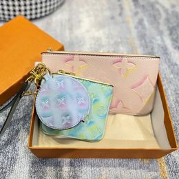 Designer wallet for women Classic TRIO Circle Purse 3 In 1 Key Pouch Luxurys Wallet mens Card Holder Bag old flower wallets Fashion Three piece clutch bags