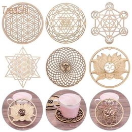 Mats & Pads Laser Engraving Wooden Flower Of Life Round Coasters Placemats Table Home Decoration Crafts 1pcs265g