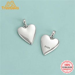 Pendants TrustDavis Real 925 Sterling Silver Sweet Romantic Glossy Heart Charm Pendant Handmade DIY Necklace Accessories Jewellery DZ704
