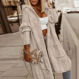 Women's Trench Coats Autumn Winter Lady Hooded Mid-length Solid Colour Casual Cardigans Loose Pockets Commute Elegant Party Outwear