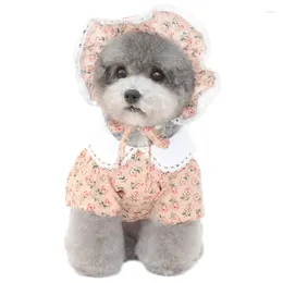 Dog Apparel Summer Small Dress Pet Floral Puppy Skirt Bichon Schnauzer One-Piece Yorkshire Terrier Costume With Hat