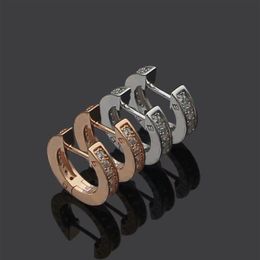 Europe America Style Lady Women Titanium Steel Engraved B Initials Single Row Diamond Spiral Clip Hoop Earrings 2 Color221j