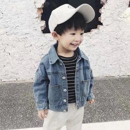 Kids Casual Jacket Boys Solid Colour Jeans Coats Fashion Girls Denim Baby Clothes Children Outerwear TZ149 240122