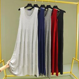 Casual Dresses 2024 Summer Women Loose Bigsize Modal Tank Dress Sweet Cake Bottoming Ladies Sleeveless A Line Large Hem Long Vestidos